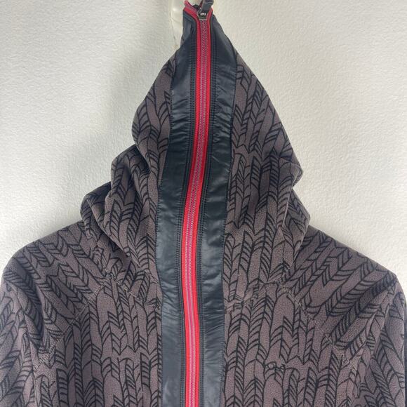 Lole Grey Black Pink Full Zip Fleece Patterned Jacket Warm Women's Size Large - Picture 8 of 11